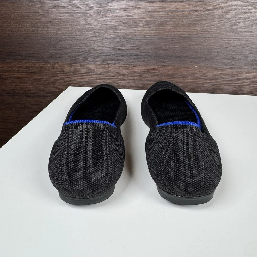 Rothy's The Flat Round Toe Womens Sz 8.5 US Black Blue Halo Ballet Flats Shoes